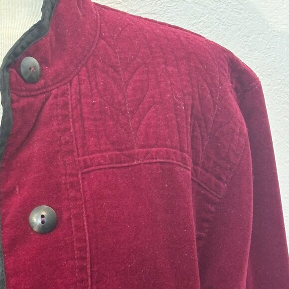 Tibetan Trader Red Velvet jacket SZ L fully lined with pockets 100% cotton - Picture 2 of 6